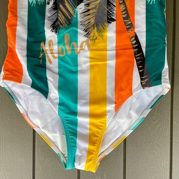 Girls Swimsuit One-piece Swim Sport Wonder Nation Green Orange Large 10/12 GUC - Picture 5 of 12